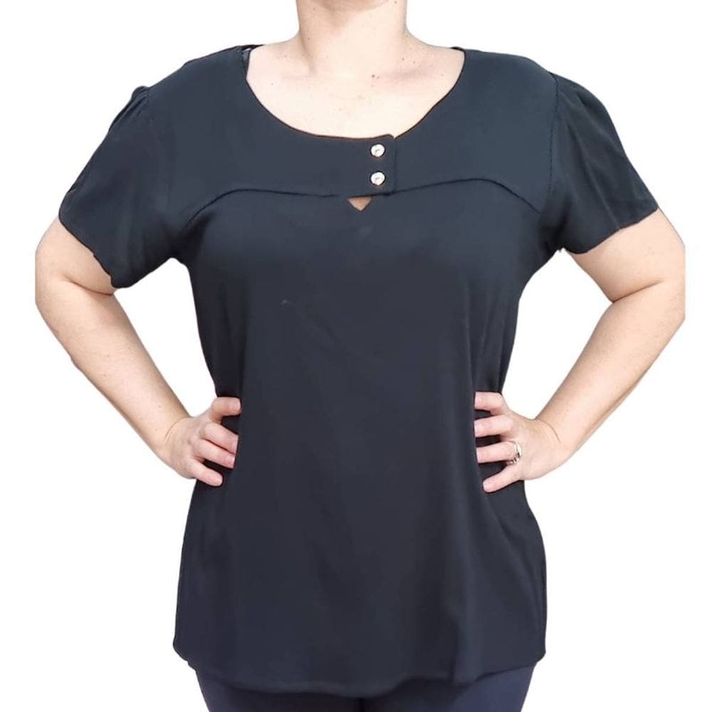 Blusa Feminina Básica Preta Rodher Detalhes Botões