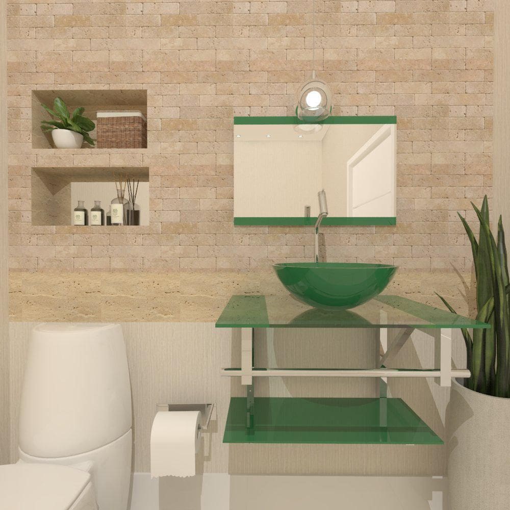 Gabinete De Vidro 60Cm Iq Inox Com Cuba Redonda - Verde