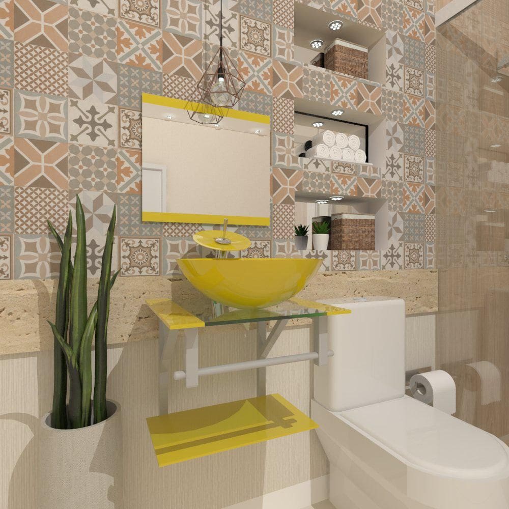 Gabinete De Vidro 45Cm Ac Com Cuba Redonda - Amarelo