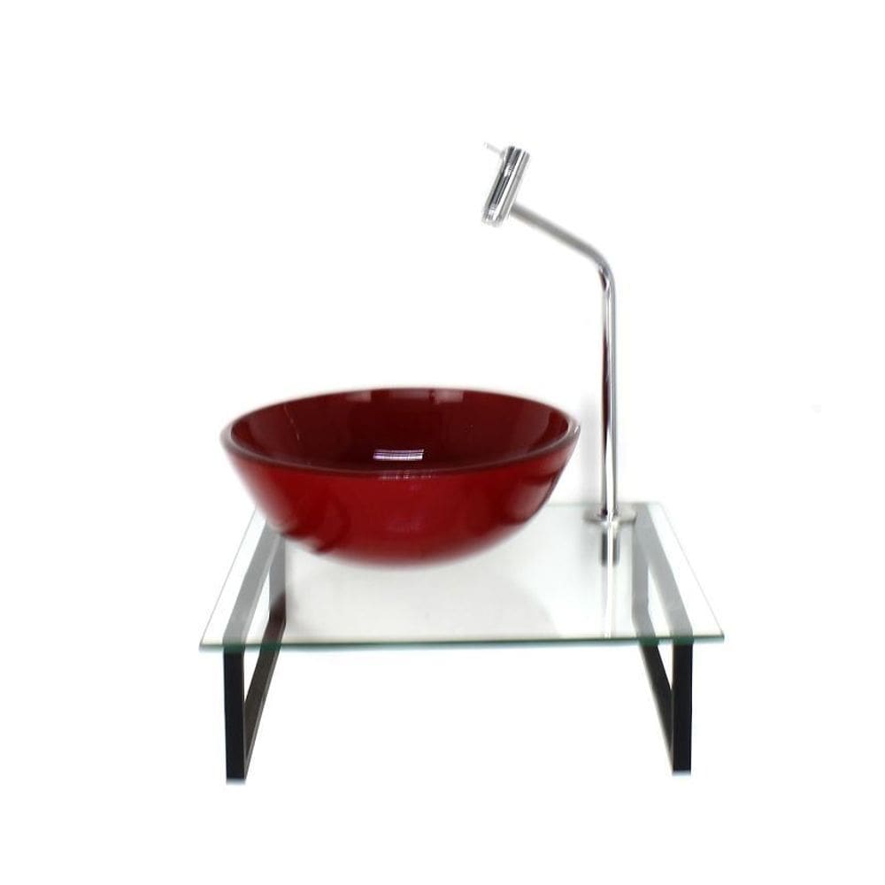 Kit Cuba Vidro Redonda 10Mm Vermelho Ferrari Tampo 40Cm