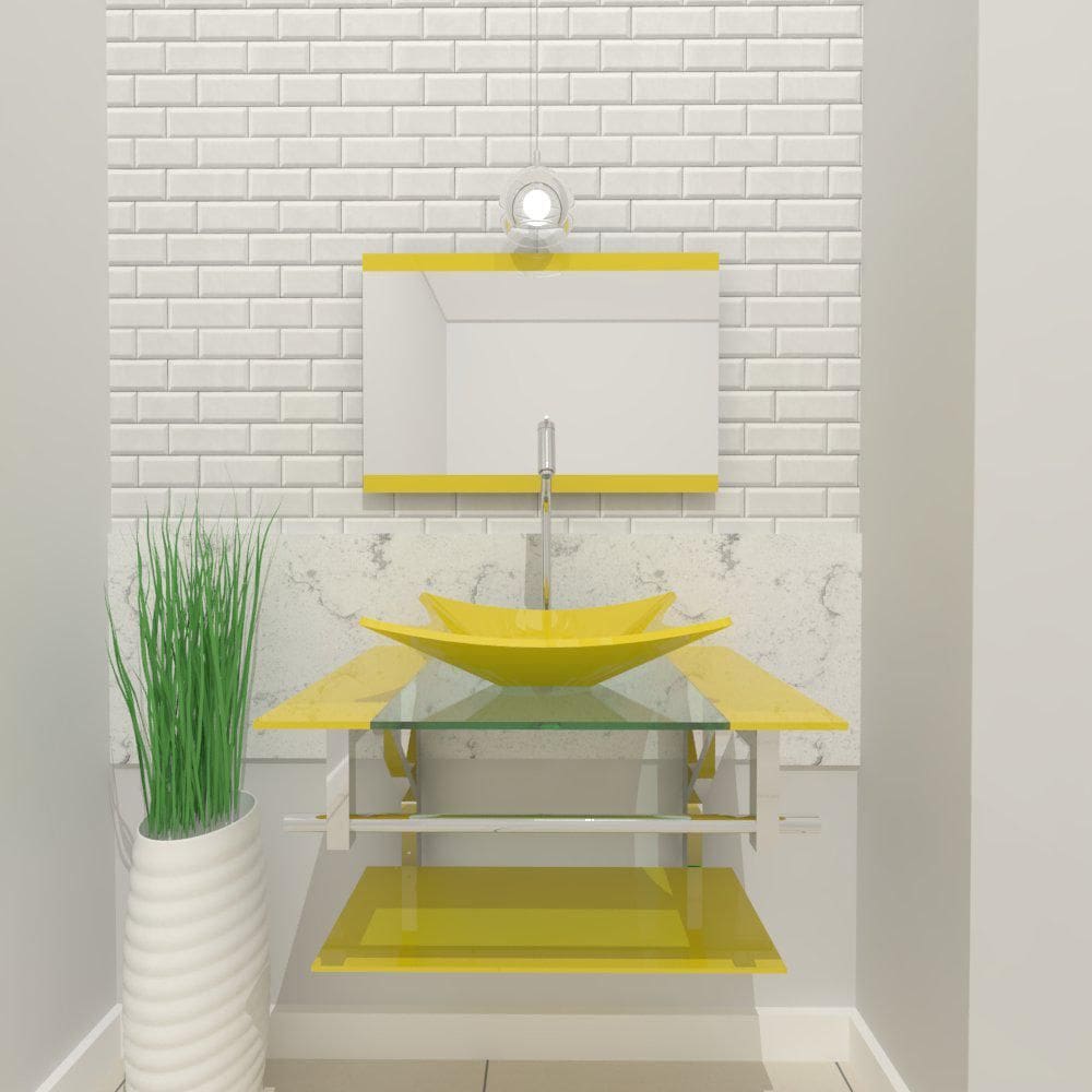 Gabinete De Vidro 60Cm Iq Inox Com Cuba Retangular - Amarelo