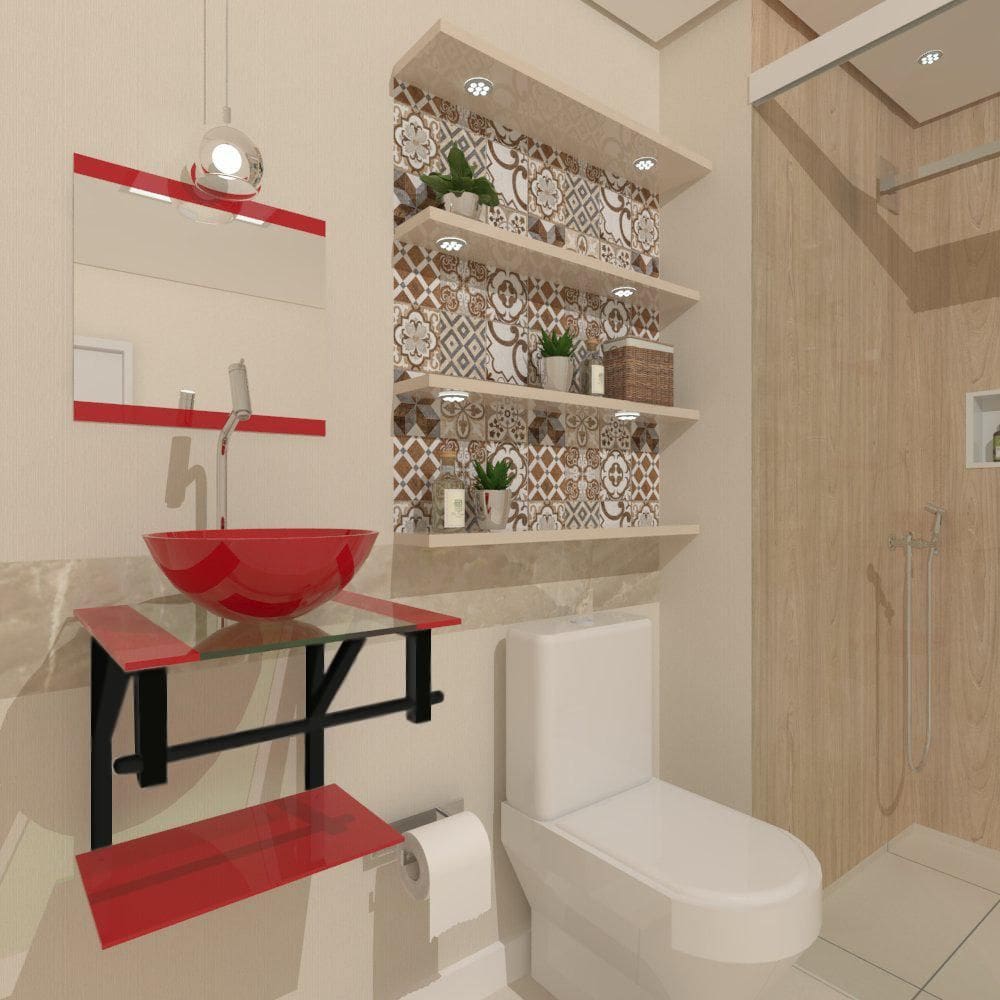 Gabinete De Vidro 40Cm Com Cuba Redonda Vermelho Ferrari