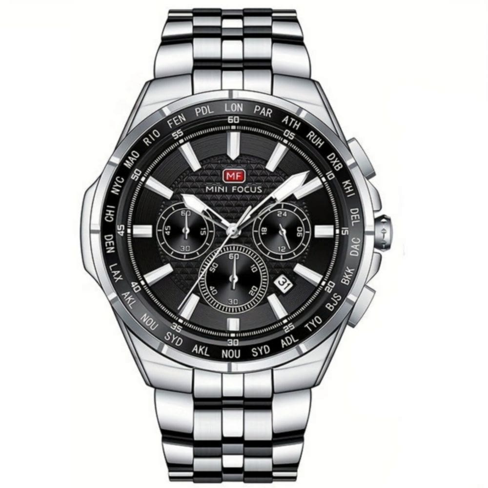 Relógio de Pulso Quartzo para Homens Pulseira em Aço Inoxidável com Ponteiros Luminosos