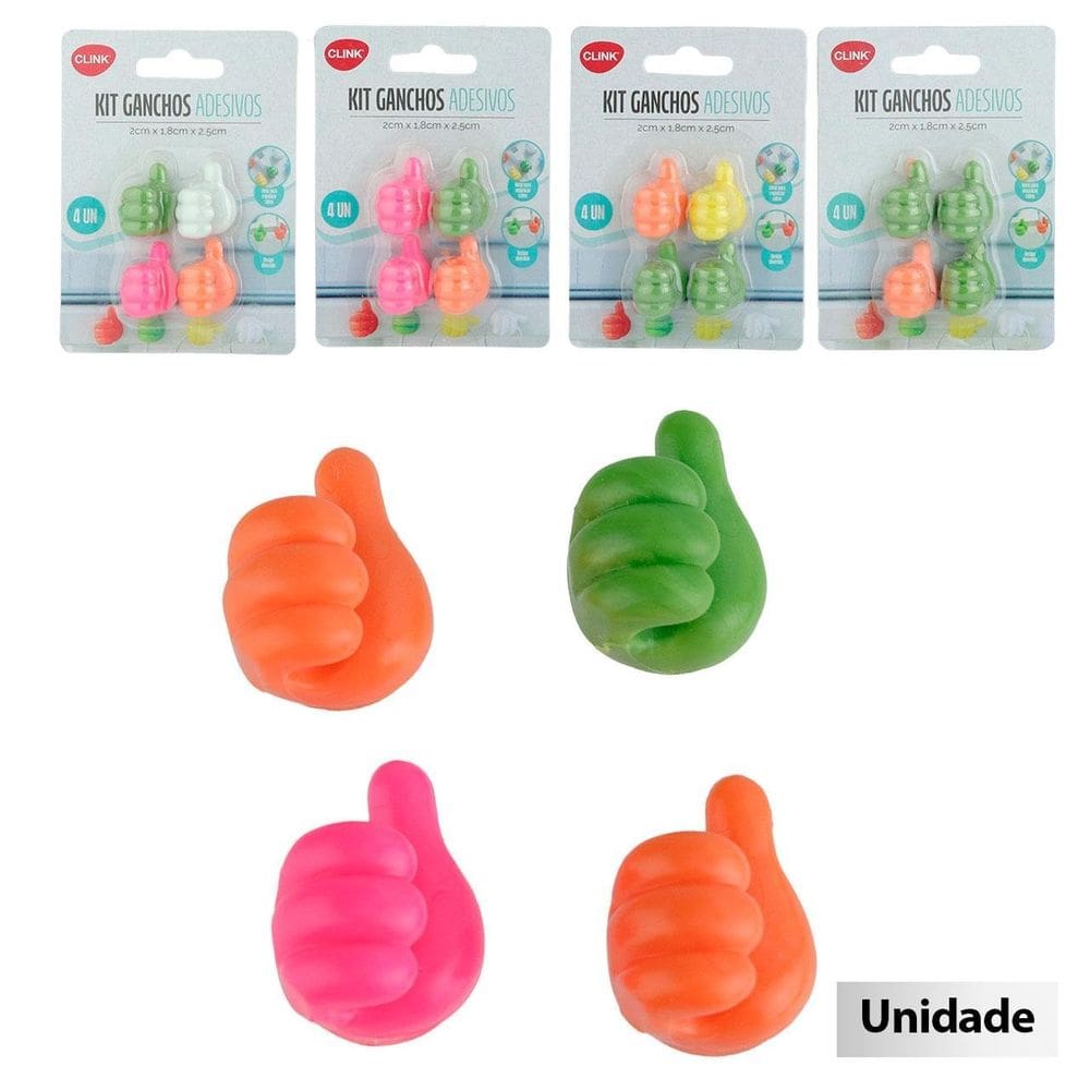 Gancho de Plástico 4 Pçs 2,5cm Joinha Color - Tudo em Caixa