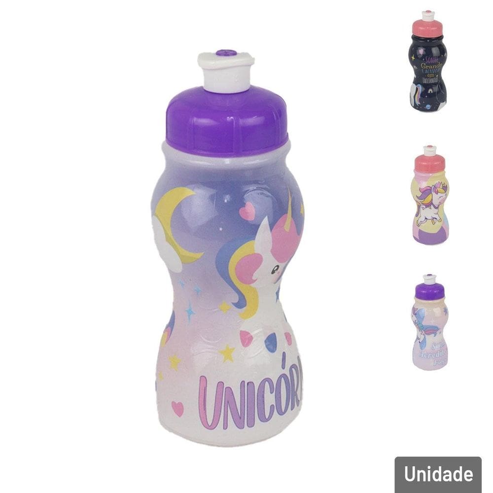 Garrafa de Plástico 250ml Squeeze Unicórnio - Tudo em Caixa