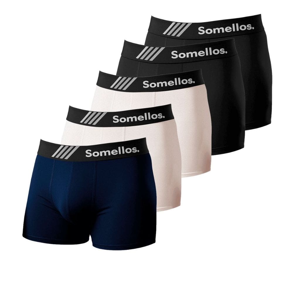 Kit 5 Cueca Boxer Somellos Microfibra 2 Branca, 2 Preta e 1 Azul