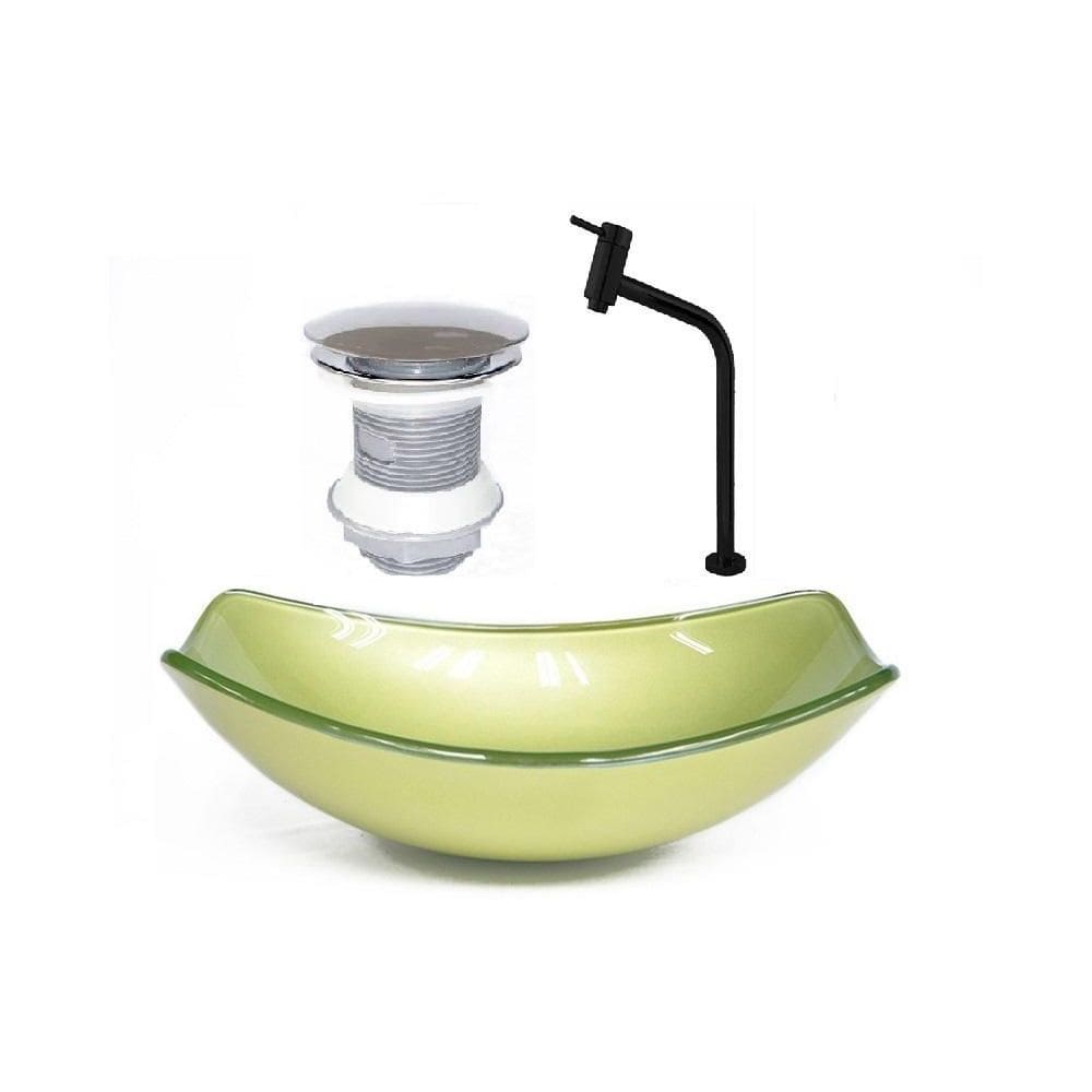 Cuba De Vidro Oval Chanfrada 51Cm Verde Válvula Torneira