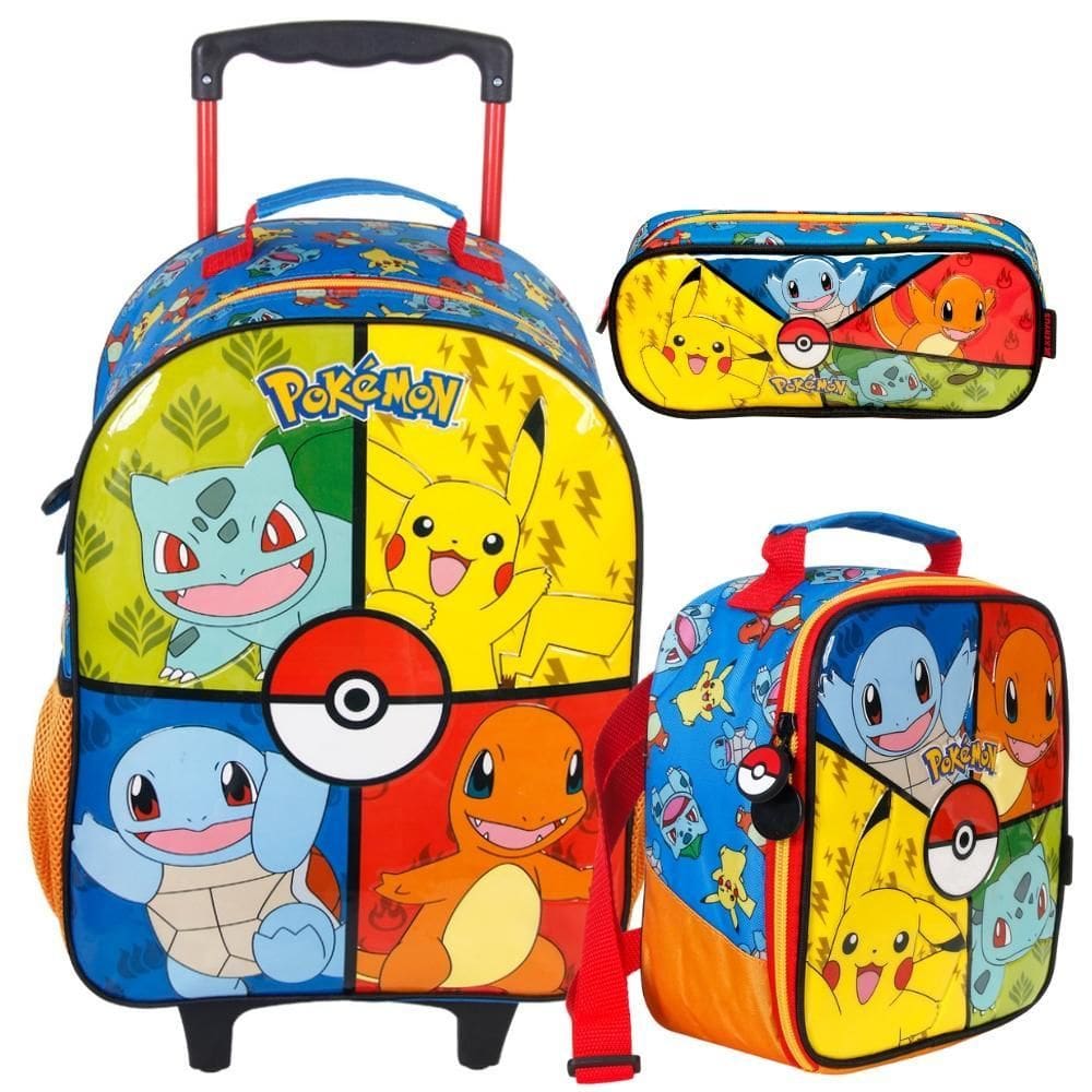 Kit Mochila Rodinhas Lancheira Estojo Pokemón X1 Xeryus