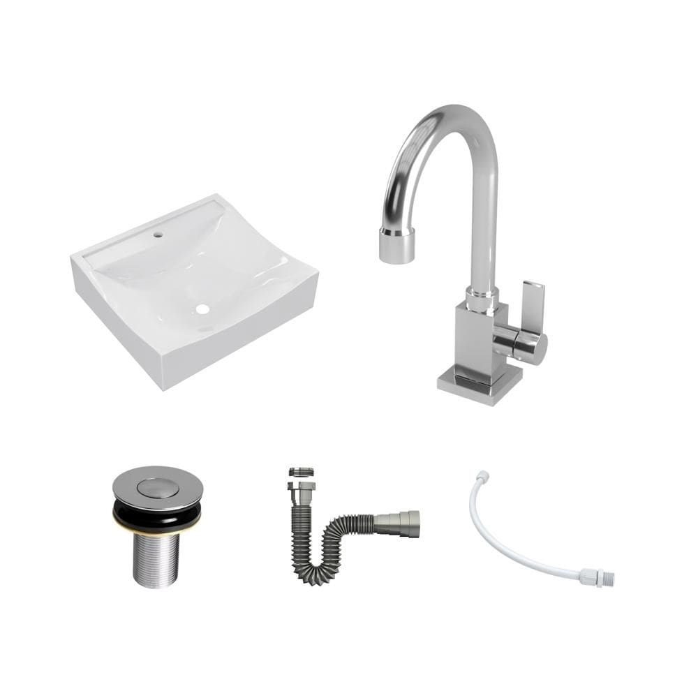 Kit Cuba Q440 C/Torneira Luxo 1195 Metal + Válvula Click 1``B (2,6cm) + Sifão Cromado + Flexível