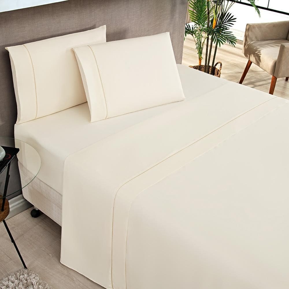 Jogo De Lençol Moscou Queen Ponto Palito 4Pçs Barato - Palha