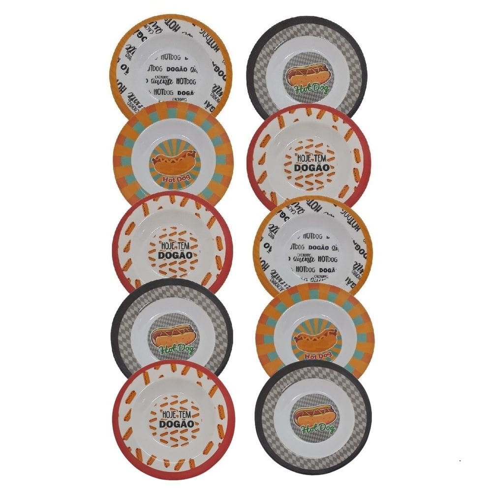 Conjunto 10 Pratos Em Melamina Fundo Para Lanches Hot dog