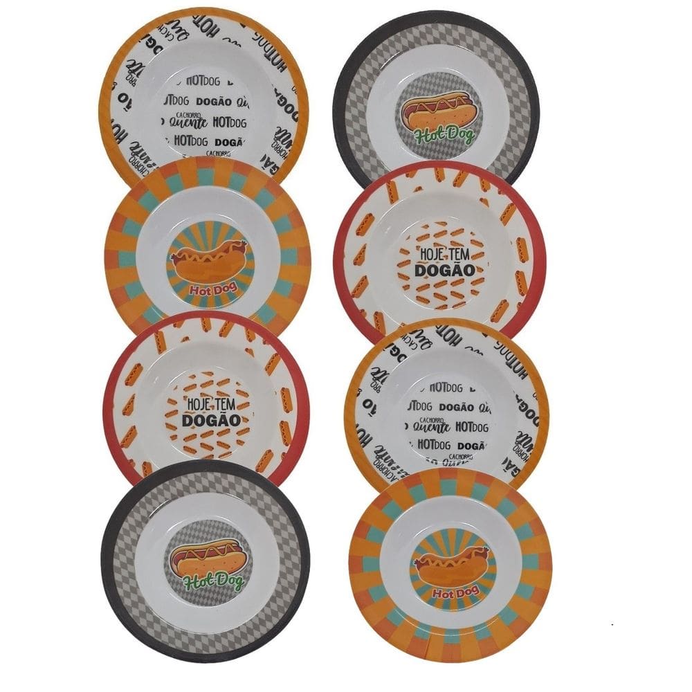 Conjunto 8 Pratos Em Melamina Fundo Para Lanches Hot dog