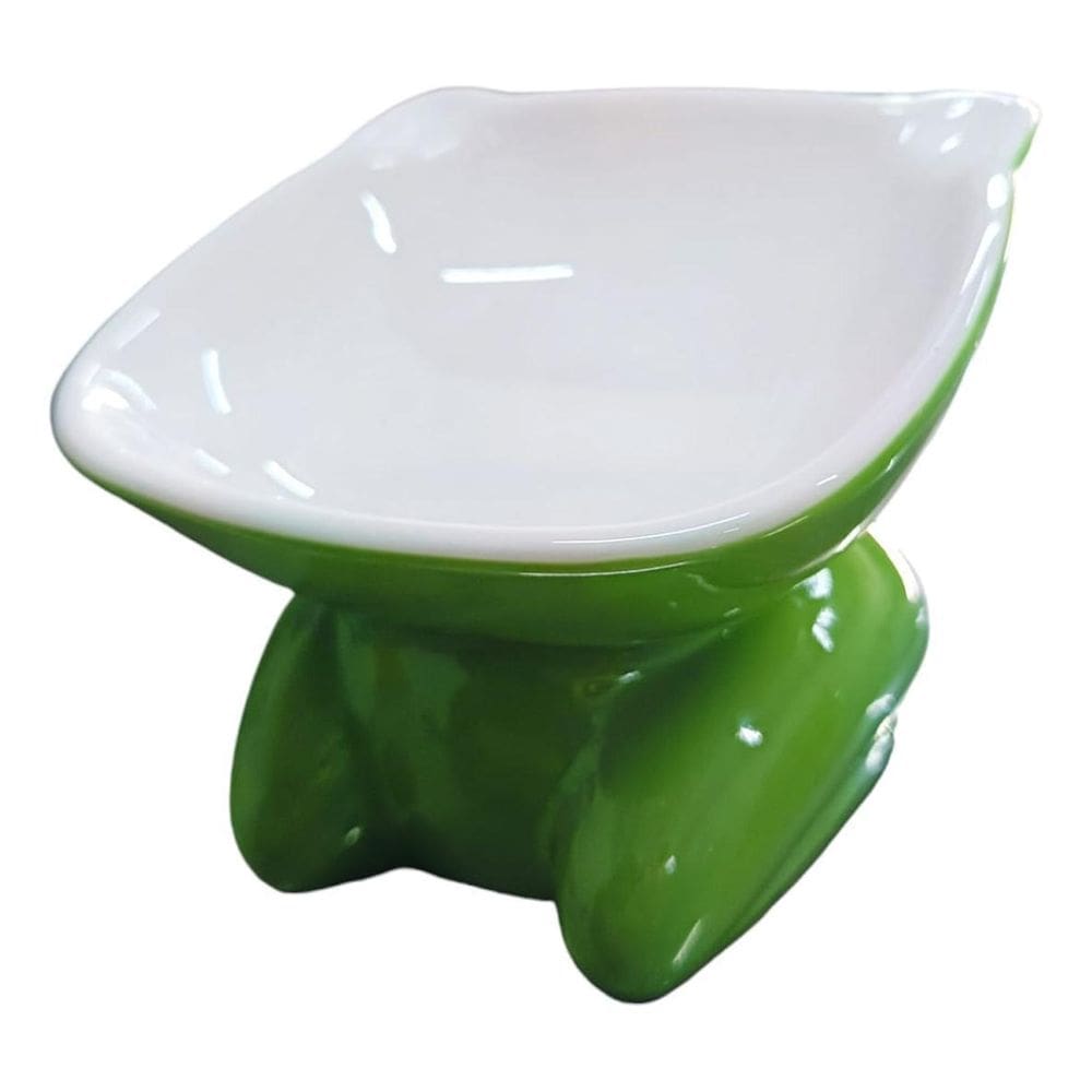 Comedouro Ergonômico Elevado De Cerâmica Para Gato Pet Verde