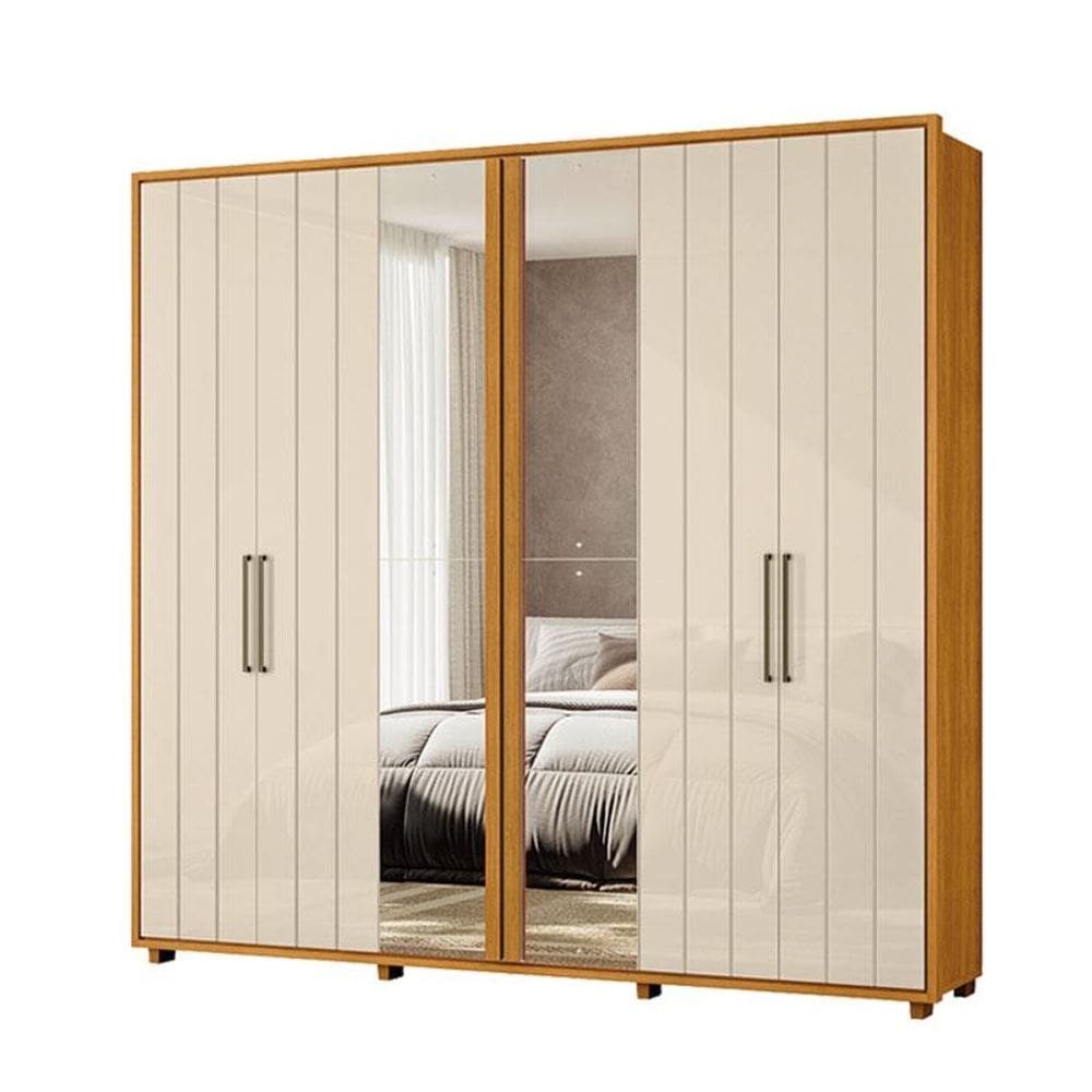 Guarda Roupa Casal Miró 2 Portas de Espelho Cinamomo Off White - Madetec