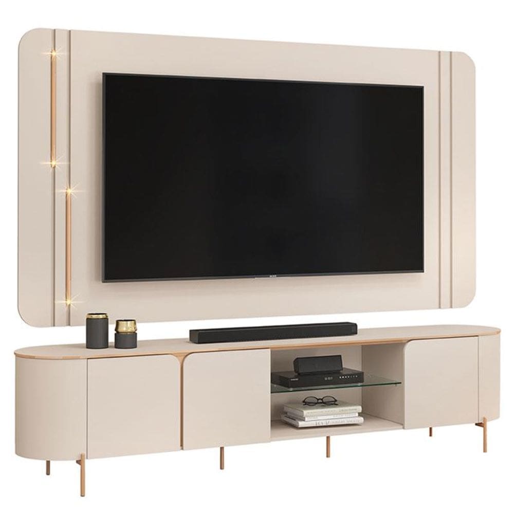 Rack Bancada com Painel Celine Off White - DJ Móveis