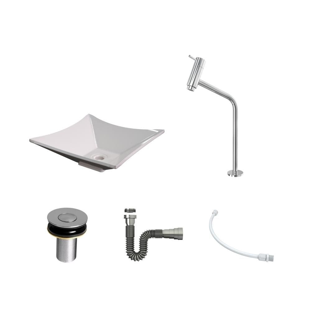 Kit Cuba L34 C/Torneira Link 1062 Metal + Válvula Click 1``B (2,6cm) + Sifão Cromado + Flexível