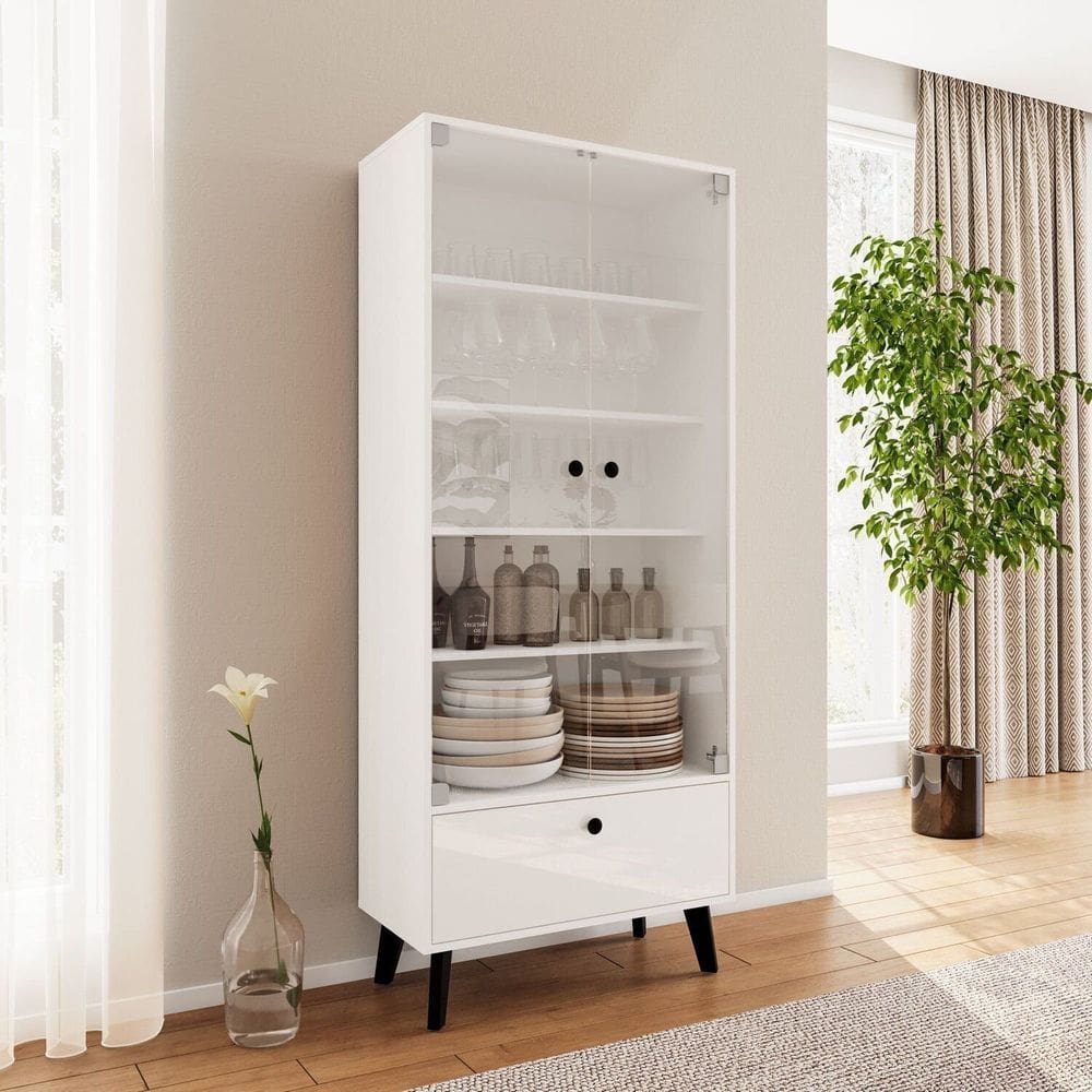 Cristaleira 2 Portas de Vidro 1 Gaveta Londres Branco