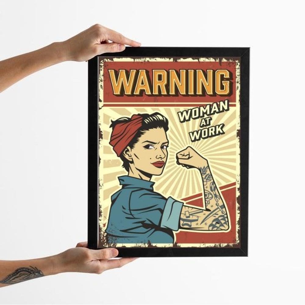 Quadro Atenção Mulheres Trabalhando 33X24Cm