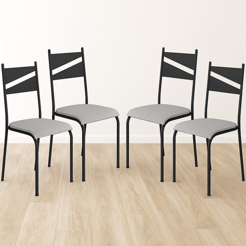 Conjunto 4 Cadeiras para Cozinha e Sala de Jantar Preto/Cinza