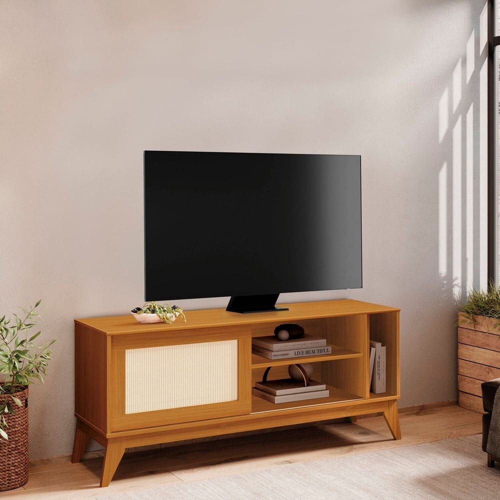 Rack para Tv 55 Polegadas com Acabamento em Tela Rathan Cayman Cedro