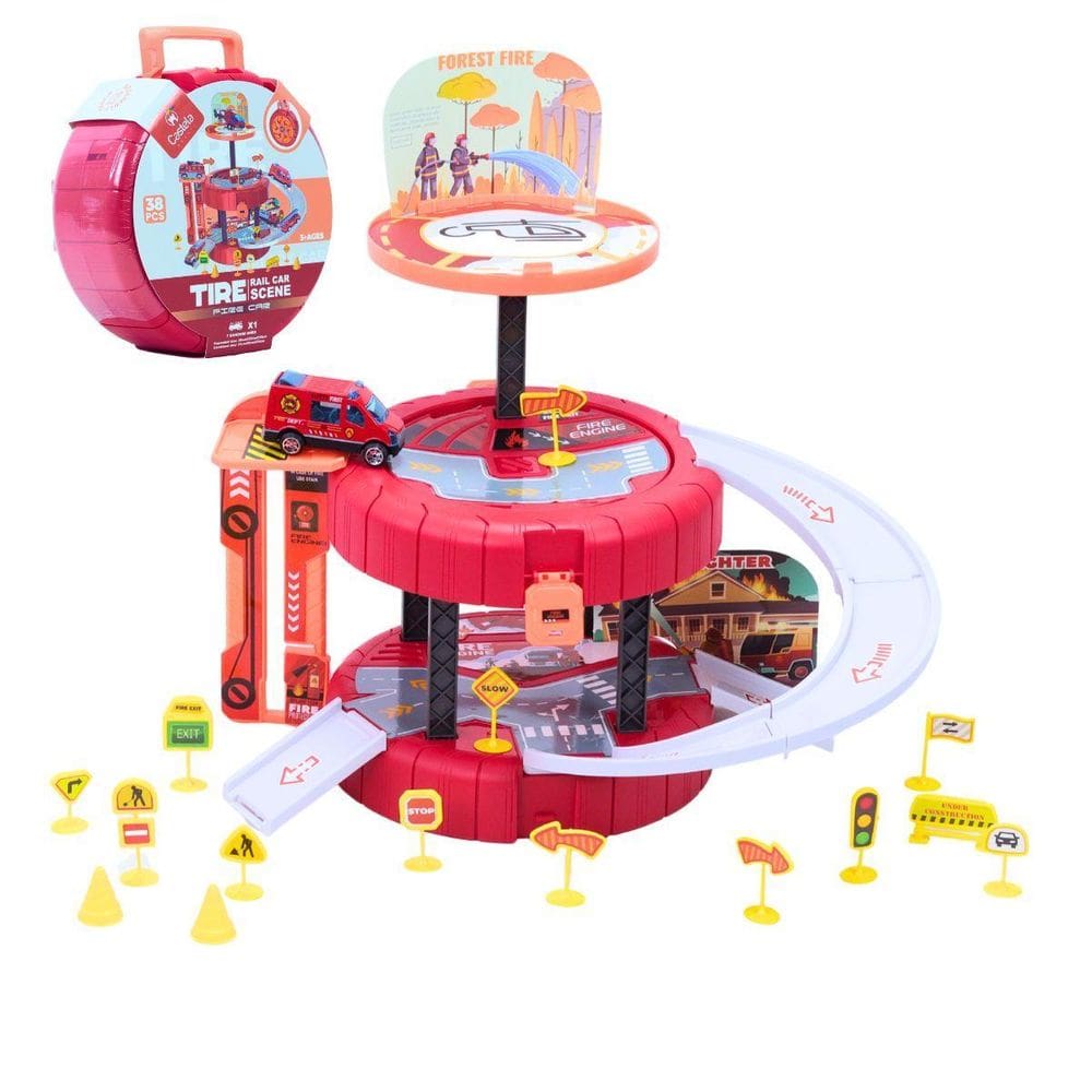 Brinquedo Maleta Pista Bombeiro Com Rampa E Carrinho Castela