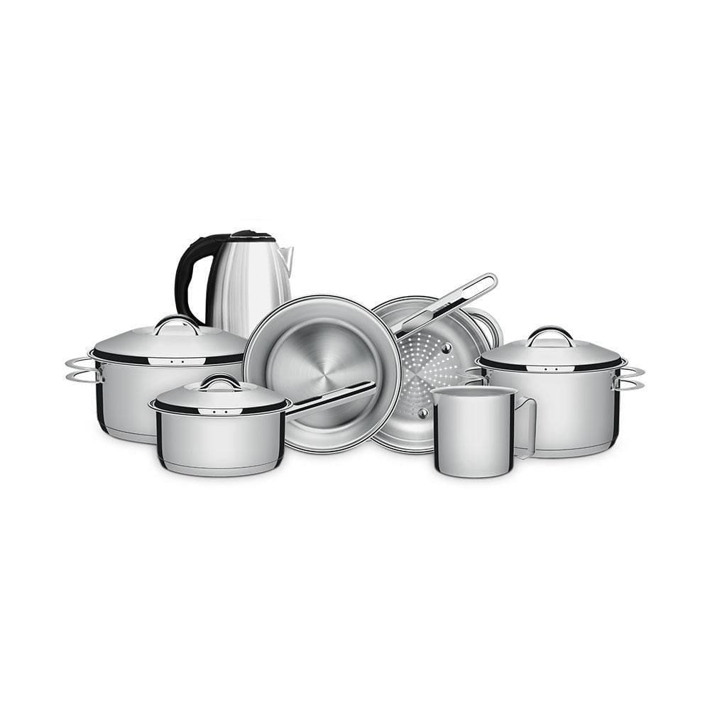 Panelas Solar Inox 6 Pçs E Chaleira Elétrica 1,8L Ech01 220V