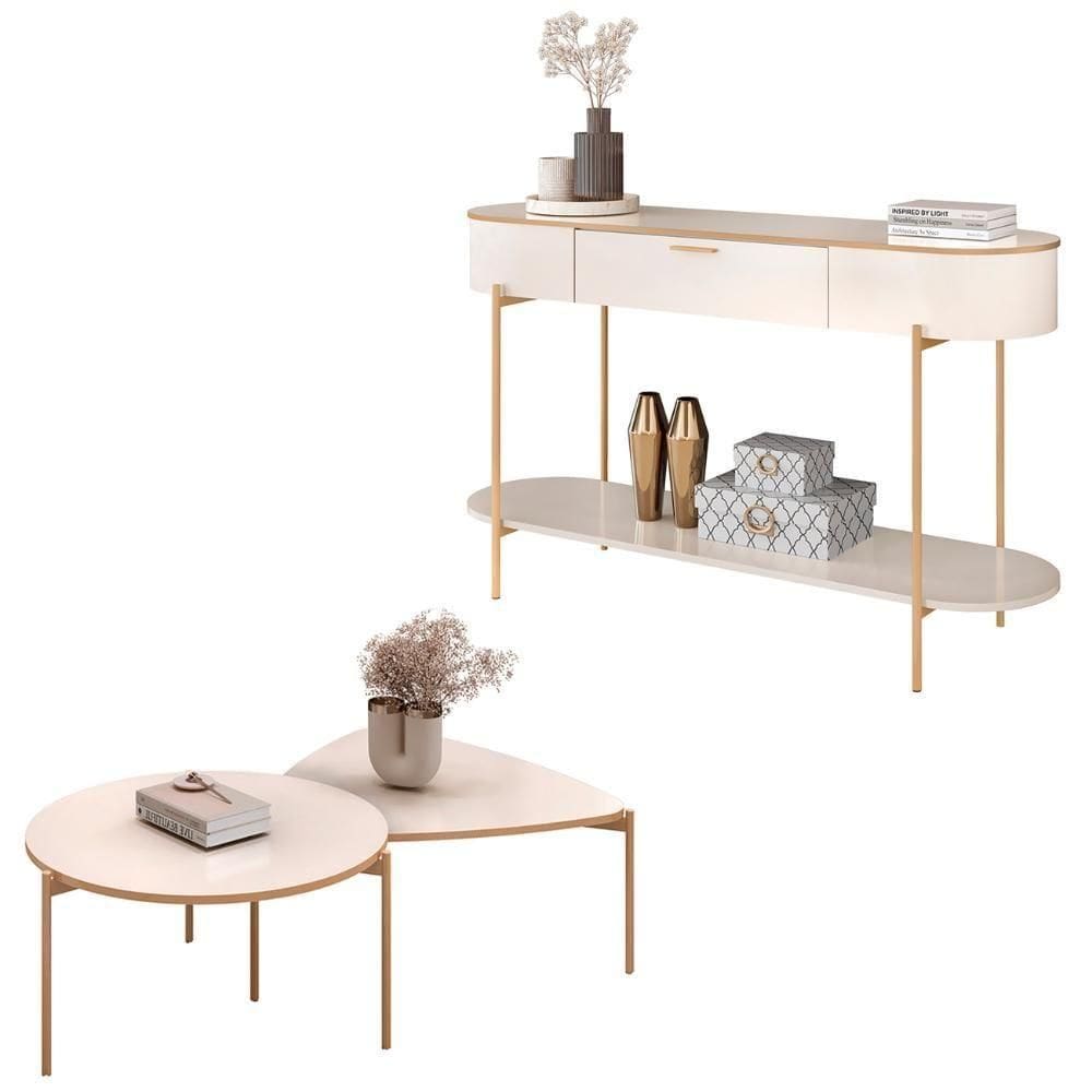 Aparador De Sala E Mesas De Centro Olivia D04 Quartzo-off - Mpozenato