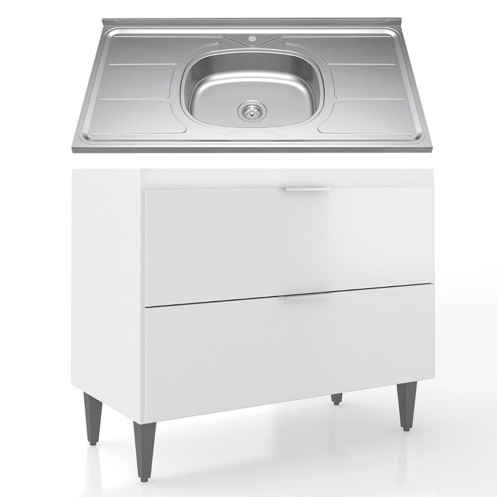 Balcão De Cozinha Com Pia Inox 100cm Pérola Z34 Branco - Mpozenato