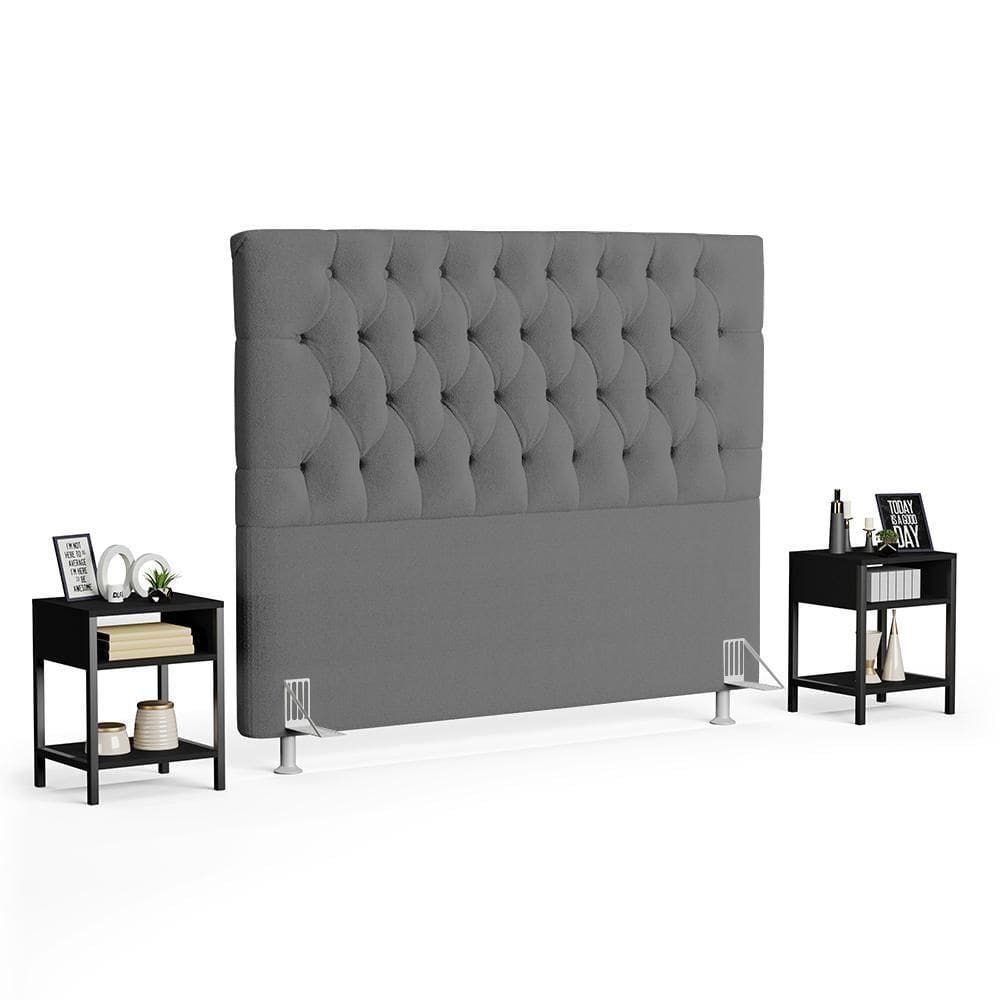 Cabeceira Casal Queen 160cm Cristal Boucle Cinza E 2 Mesas Laterais Plaza Lc1 Preto - Mpozenato
