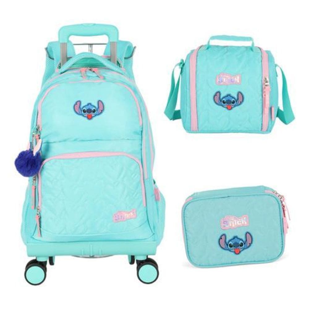 Kit Mochila Carrinho 360 Haste Dupla Porta Notebook Stitch