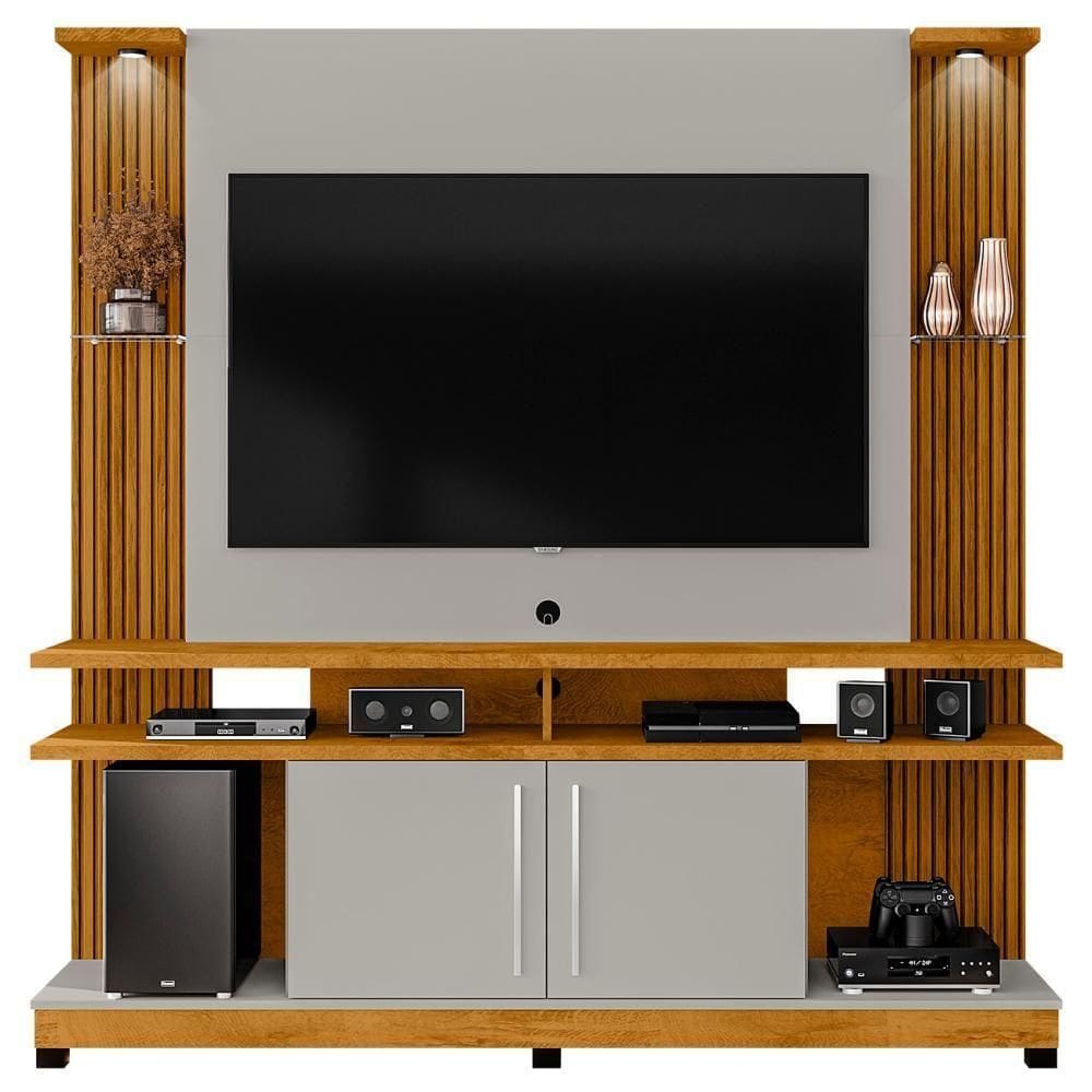 Estante Painel Para 55 Pol 180cm Com Led York Naturalle-off - Bechara