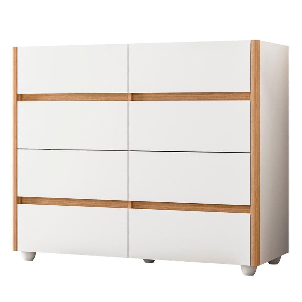 Cômoda Para Quarto 120cm Tampo Vidro Lynd A02 Branco-freijó - Mpozenato