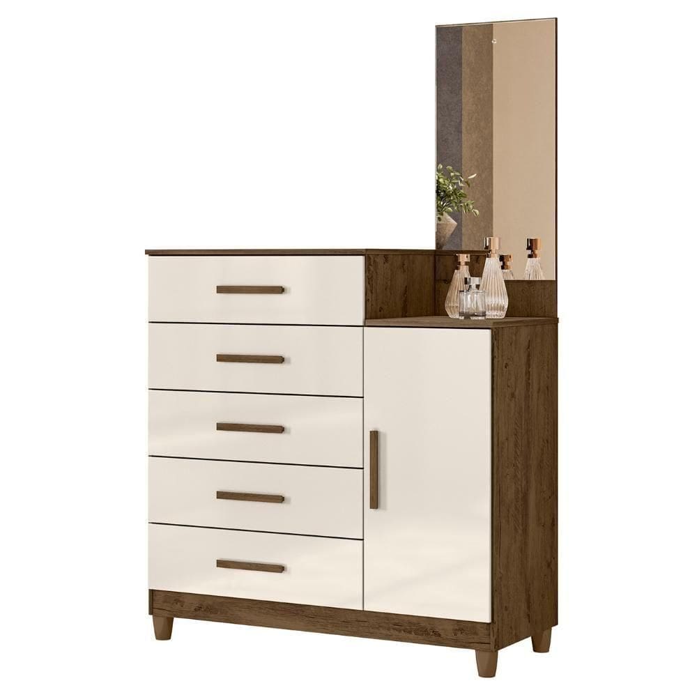 Cômoda Para Quarto 104cm Com Espelho Kyra Castanho Wood-off Z17 - Mpozenato