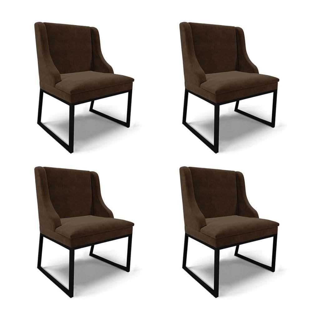 Cadeira Sala De Jantar Industrial Preto Kit 4 Liz Suede Marrom D03 - D`rossi