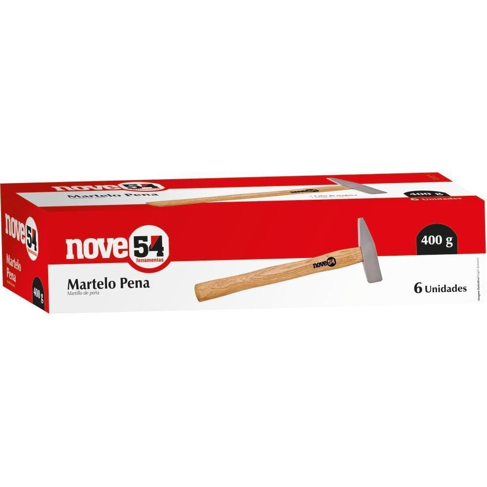 Martelo Pena 500G Aço Forjado Cabo Madeira - Nove54