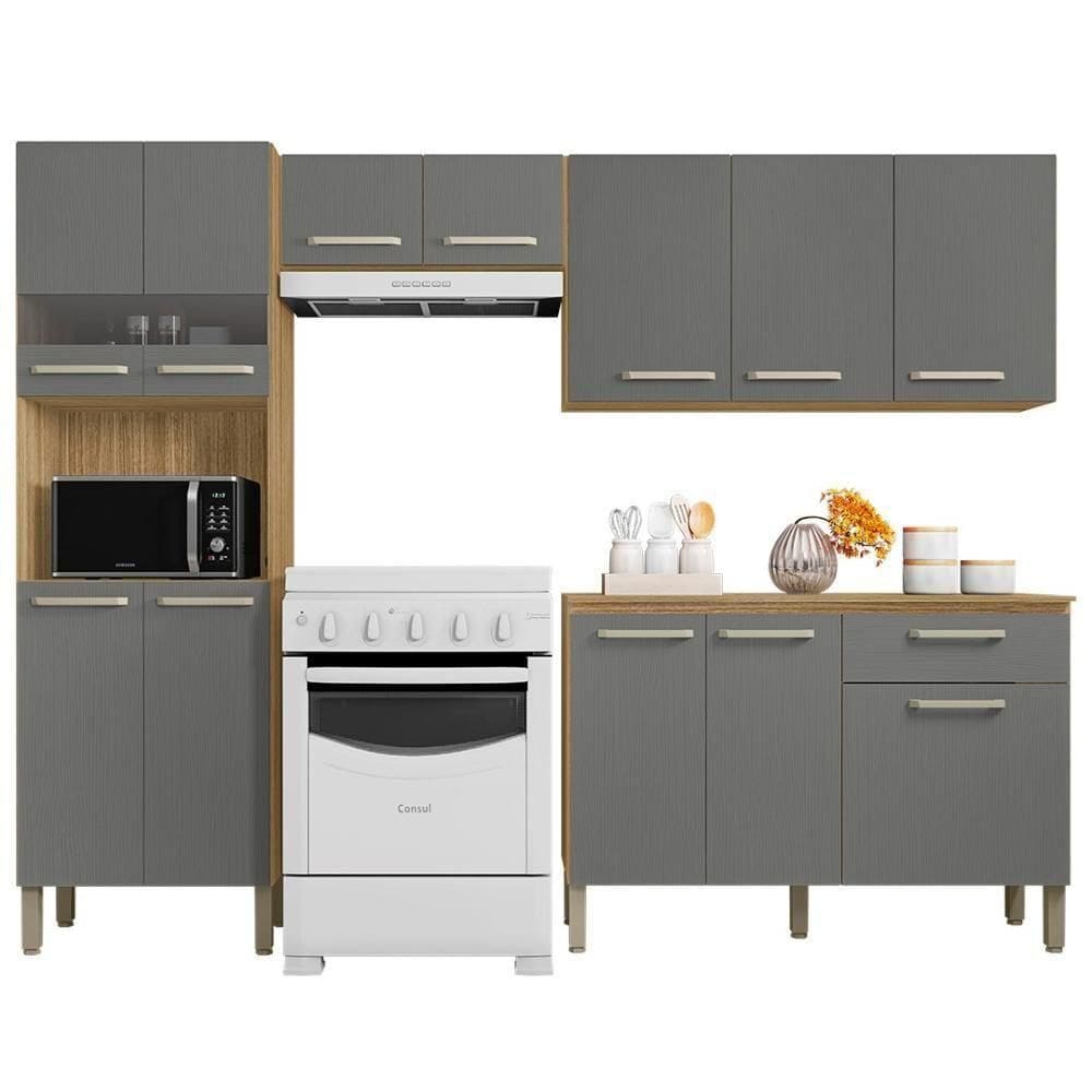 Cozinha Compacta Com Balcão 251cm Louis Z06 Freijó-gris - Mpozenato