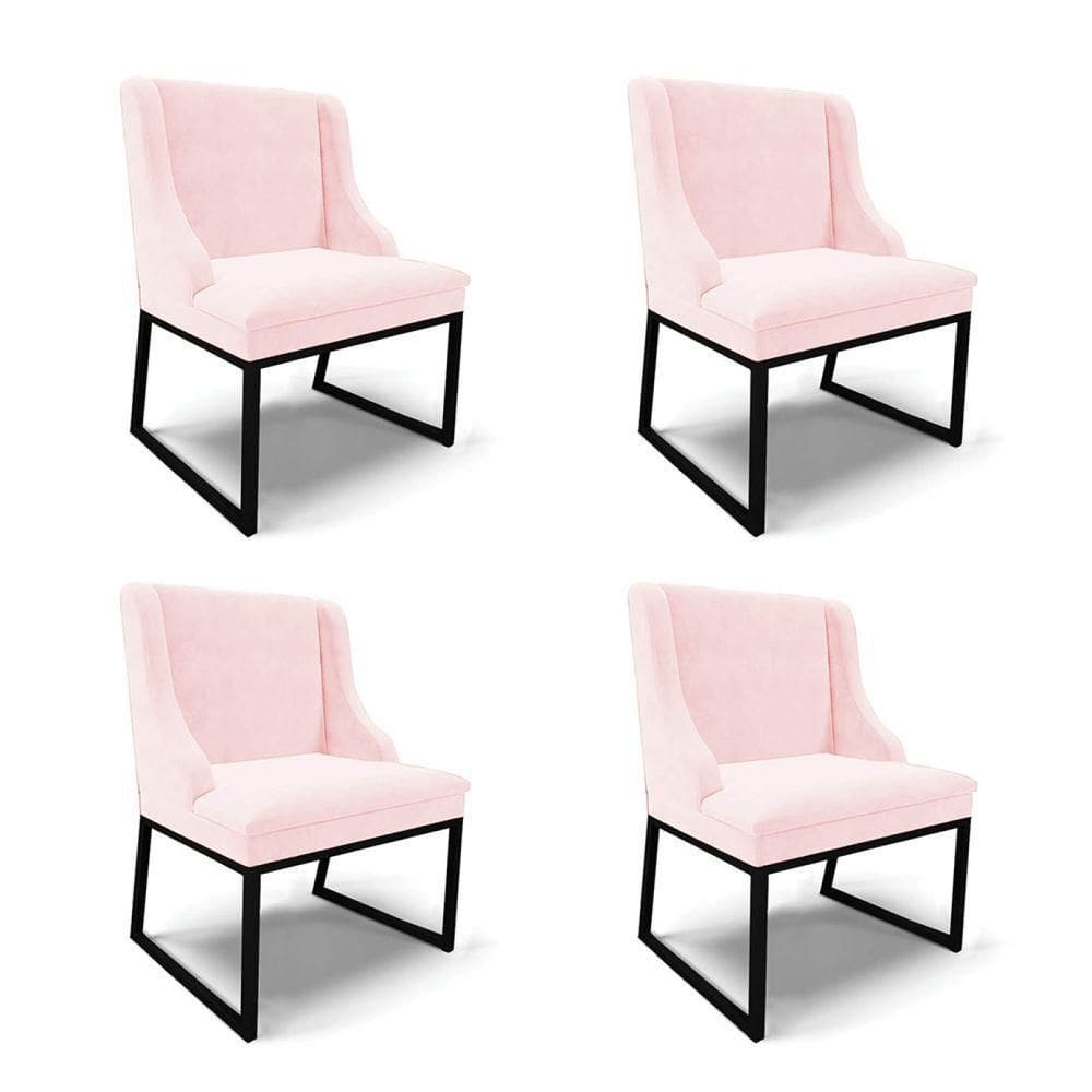 Cadeira Sala De Jantar Industrial Preto Kit 4 Liz Suede Rosa Bebê D03 - D`rossi