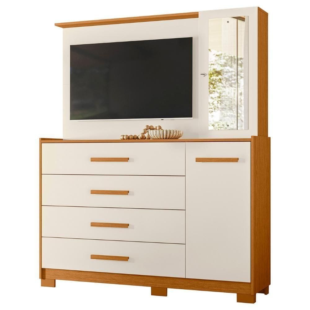 Cômoda Para Quarto Com Painel 43 Pol Azaleia A02 Off-cinamomo - Mpozenato