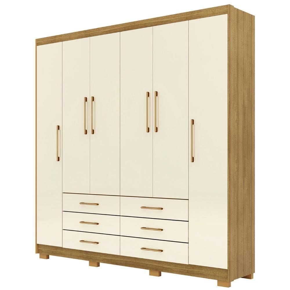 Guarda Roupa Casal 223cm 6 Portas Rick Nature/champanhe V02 - Mpozenato