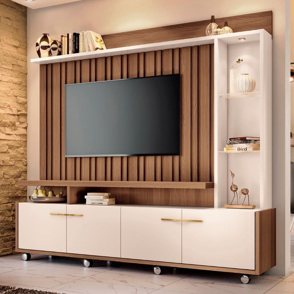 Estante Painel De 60 Pol 200cm Titan Castanho-off White - Hb Móveis
