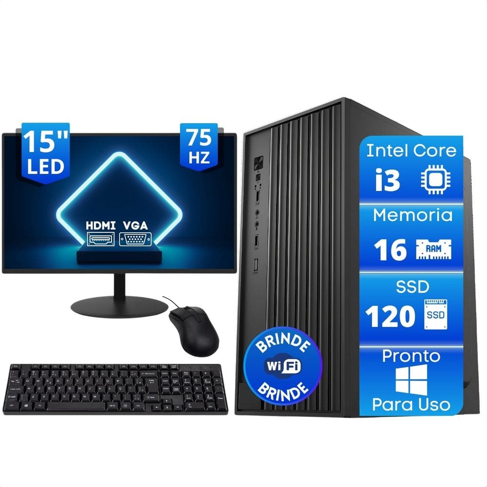 Computador Completo Intel Core i5 2ªG Memória 16GB SSD 120GB com Monitor 15&quot; Mouse Teclado