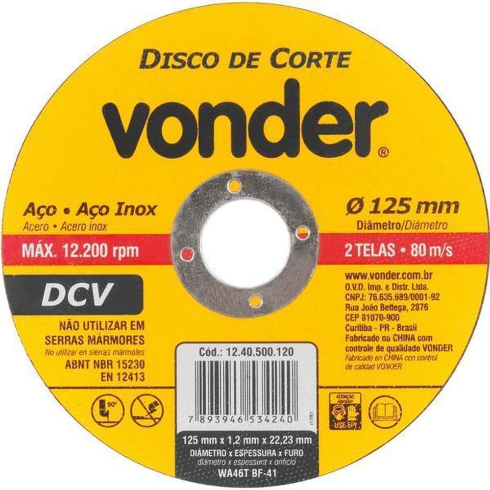 Disco De Corte 125,0X1,2X22,23 Dcv Vonder