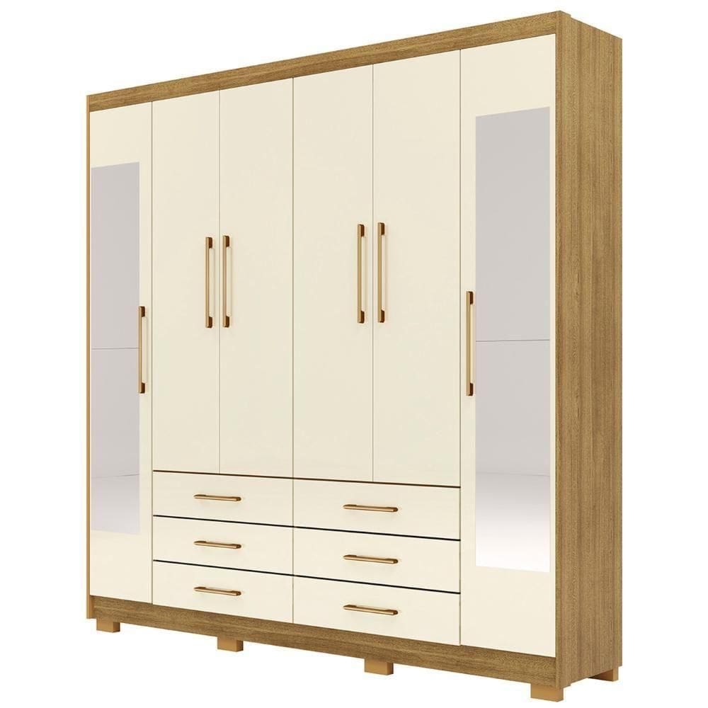 Guarda Roupa Casal 223cm Com Espelho Rick Nature/champanhe V02 - Mpozenato