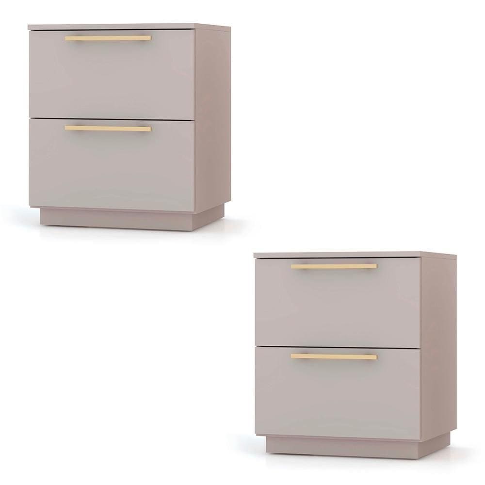 Mesa De Cabeceira 2 Gavetas 50cm Kit 2 Dubai Fendi - Vila Rica