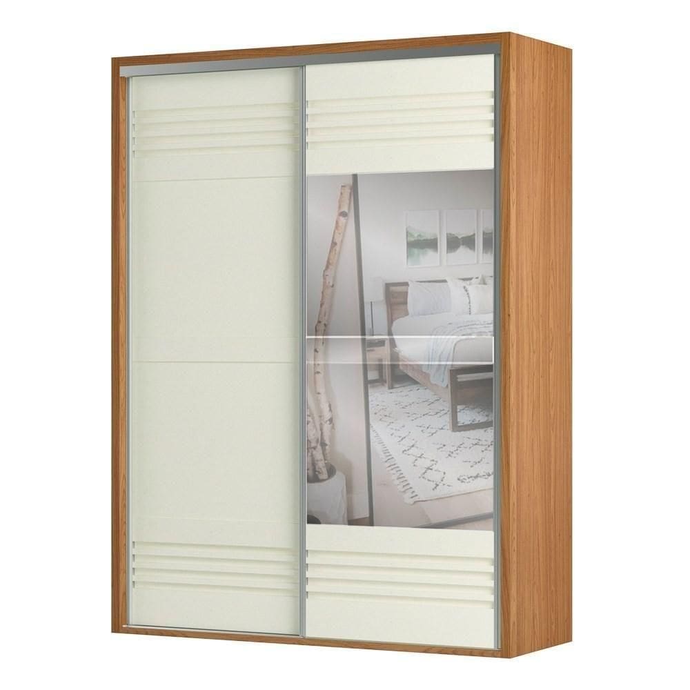 Guarda Roupa Solteiro Com Espelho 179cm 2 Portas 100% Mdf Tw601e Freijó/off White - Dalla Costa