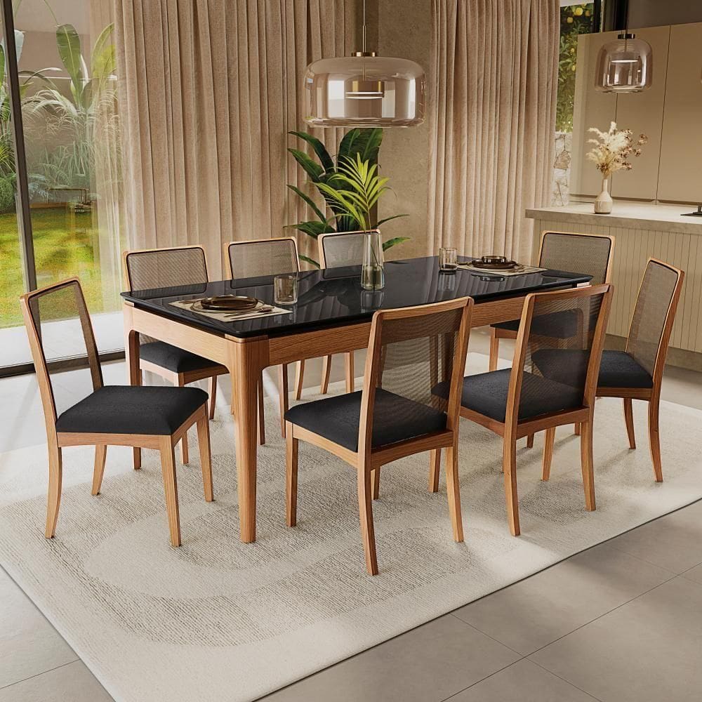 Conjunto Sala De Jantar Madeira Maciça 8 Cadeiras Kappesberg Preto Bouclé Chumbo