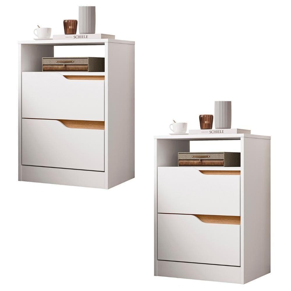Mesa De Cabeceira Com Gavetas Kit 2 Sole Branco/freijó - Albatroz