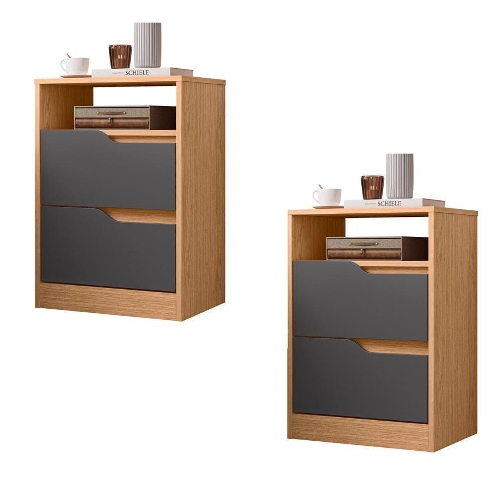 Mesa De Cabeceira Com Gavetas Kit 2 Sole Freijó/titanium - Albatroz