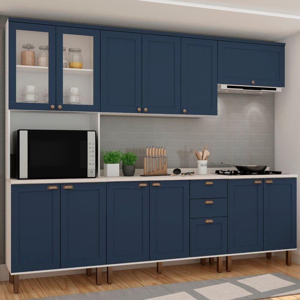 Armário De Cozinha Completo Genialflex Iluminata Branco Azul