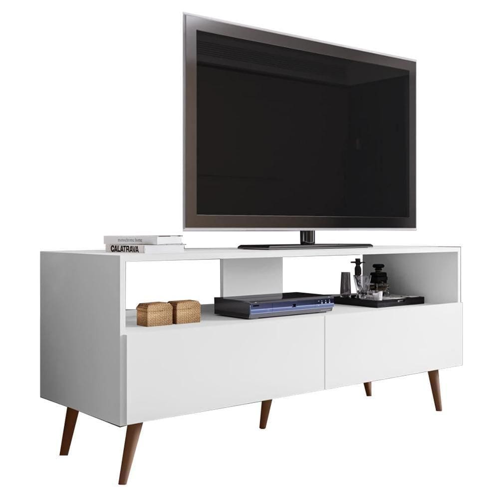 Rack Para Sala Bancada De 55 Pol 136cm Pés Retrô Senna Z34 Branco - Mpozenato